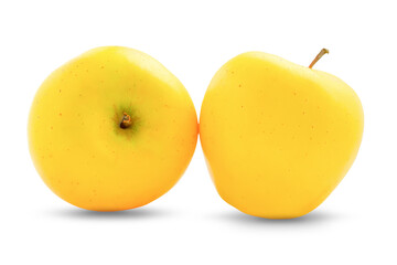 two yellow apples on a white background, apples isolate