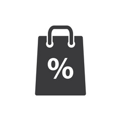 Bag with a percentage, symbolizing discounts, discounts, seasonal sales