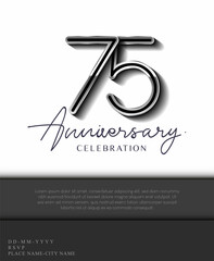 75 Years Anniversary Invitation and Greeting Card Silver Colored with Flat Design and Elegant, Isolated on white Background. Vector illustration.