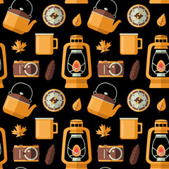Seamless vector pattern with things for hike