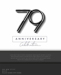 79 Years Anniversary Invitation and Greeting Card Silver Colored with Flat Design and Elegant, Isolated on white Background. Vector illustration.