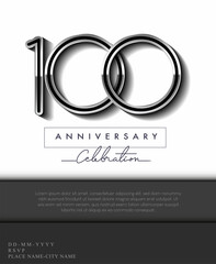 100 Years Anniversary Invitation and Greeting Card Silver Colored with Flat Design and Elegant, Isolated on white Background. Vector illustration.