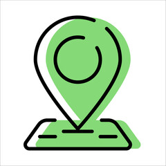 Vector icon of placemark on the map, linear icon of location, geolocation with green color. Location marker.