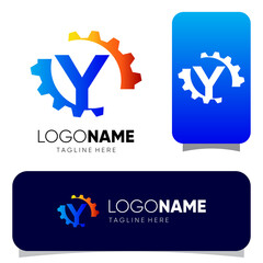 Initial Y Letter Gear Logo Design Vector Graphic 