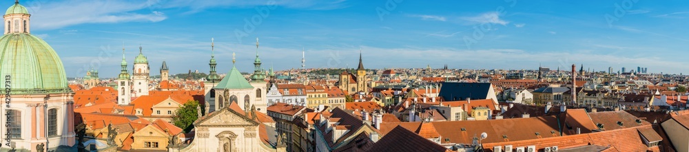 Sticker Aerial rooftop panorama of Prague.  Czech Republic