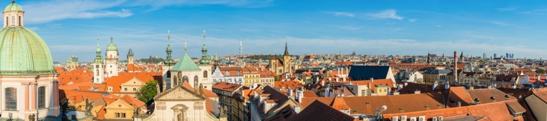 Naklejka na ściany i meble Aerial rooftop panorama of Prague. Czech Republic