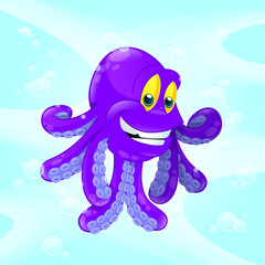 cartoon of an octopus swimming in the ocean