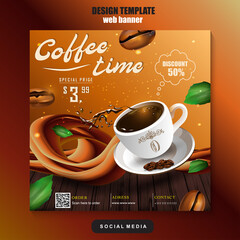 Coffee internet and social media promotion template. Advertising, advertising banner, product marketing. EPS 10.