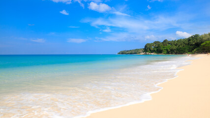 Beach and tropical sea and blue sky background Phuket Thailand