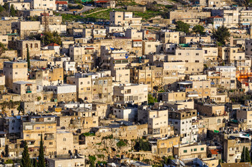 Fototapeta na wymiar Arab neighborhood on the hillside in Jerusalem