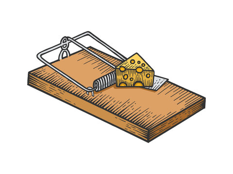 Mousetrap and cheese sketch engraving raster