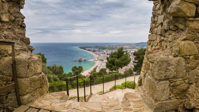 Timelapse from the Castle of Sant Joan in Blanes Costa Brava de Gerona panning from bottom to top