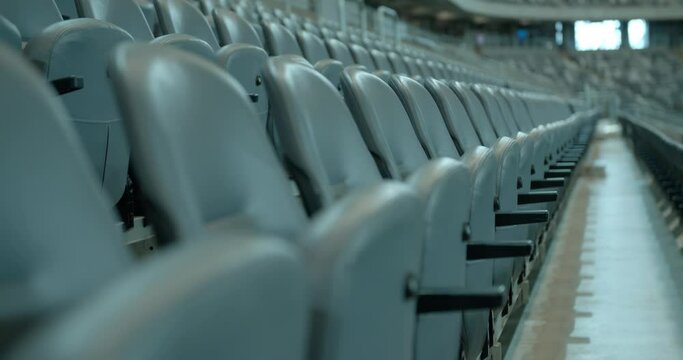 Empty Seat Row In Huge Stadium, Close Up View