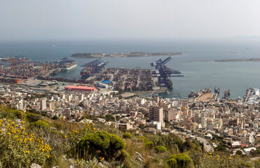 Panoramic view of the port of Perama region (Greece) from high