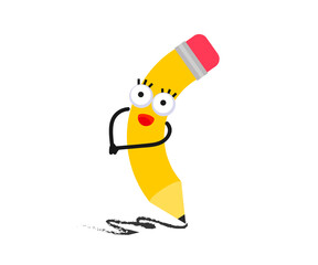 Happy pencil on a white background. Cartoon. Vector illustration.