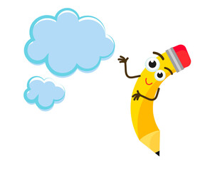 Happy pencil says. Cartoon. Place for your text. Vector illustration.