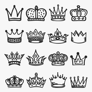 Royal Crown Doodle Vector Collection