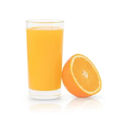 Poster The glass of orange juice and half of orange isolated on the white background © Julia Anisimova