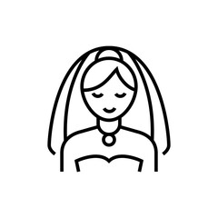 Bride icon. Wedding ceremony on white background. Editable stroke.