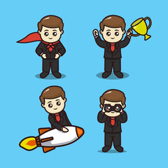 Set of cute leadership businesssman concept mascot design illustration