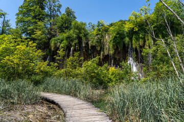 Wooden path in Plitvice National Park, Croatia in Europe