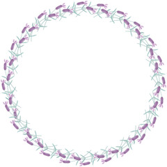 丸いフレーム状にしたフレンチラベンダーのイラスト