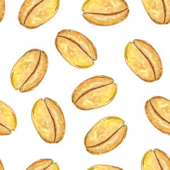 Wheat grains watercolor seamless pattern. Template for decorating designs and illustrations.