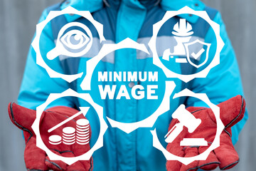 Industrial concept of minimum wage. Industry worker salary. - obrazy, fototapety, plakaty