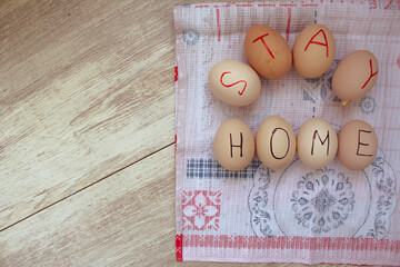 Chicken eggs with the words 