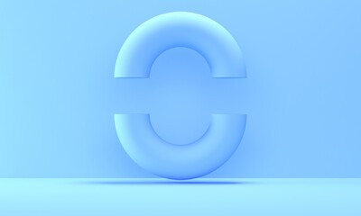 Abstract blue background with levitating half rings. 3d rendering