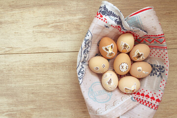 easter eggs on wooden background
