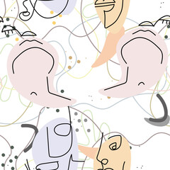 Woman Face line. Abstract drawing seamless pattern