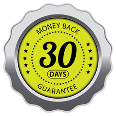 30 Days Money Back Guarantee. Vector Silver Badge.