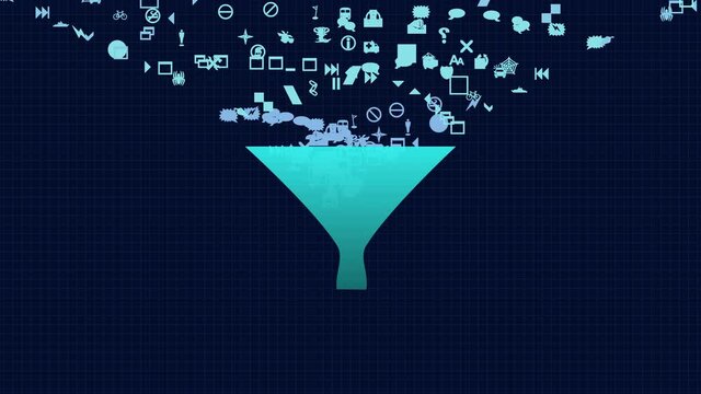 Digital Big Data Funnel Processing Visualisation Animation