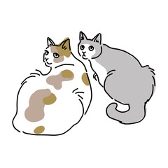二匹の猫の全身イラスト