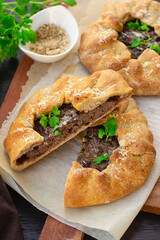 Meat pie with ground beef, onions and cheese