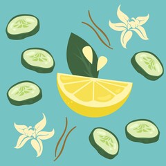 pattern with lemon cucumber and vanilla