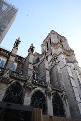 Naklejka premium A close-up on the north side of Notre Dame. Paris, april 2021.