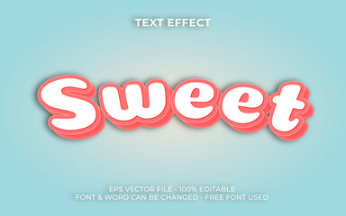 Comic sweet text effect. 3D Editable text effect vector, blue and pink color.