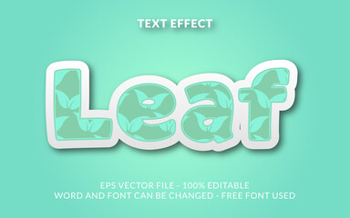 Simple text effect with leaf pattern. Editable text effect vector, nature or vegan style.
