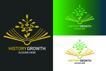 Vector logo creative college school university learning modern minimalist luxury logo design. Vector illustration template. Book with the plant. Grow success. Premium quality high resolution.