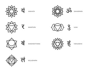Body chakras energy symbols sacred vector set