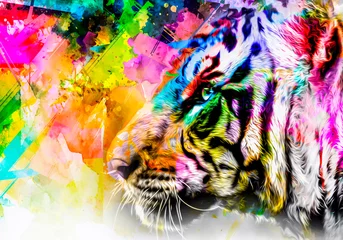 Zelfklevend Fotobehang tiger head with background © reznik_val