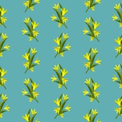 Seamless pattern. Spring flower goose bow on blue background