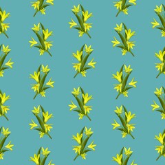 Seamless pattern. Spring flower goose bow on blue background