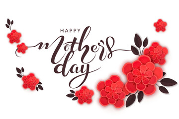 Happy mother day, holiday red flower on background. can be use for sale advertisement, backdrop