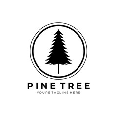 Pine tree logo vintage vector illustration design