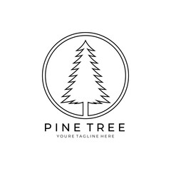 Pine tree logo line art vector illustration design