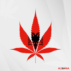 Flag of Albania in Marijuana leaf shape. The concept of legalization Cannabis in Albania.