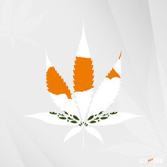 Flag of Cyprus in Marijuana leaf shape. The concept of legalization Cannabis in Cyprus.